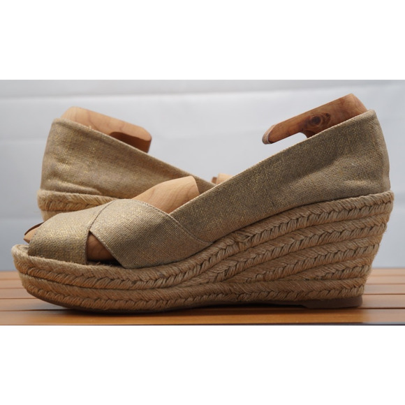 Tory Burch Filipa Espadrille Wedge Gold/Tan Size 11B - Picture 12 of 16